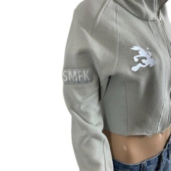 Looney Tunes X SMFK Collaboration Cropped raw hem Hoodie sz 1 | Small Rare Find - Picture 5 of 12